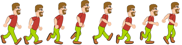 static sprite image of man walking with all frames shown at once