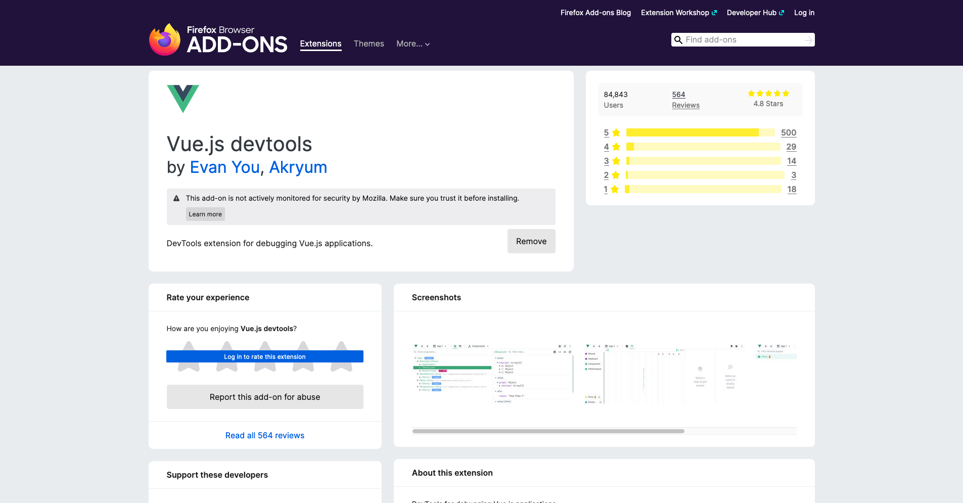 Screenshot for Vue Devtools extension in Firefox