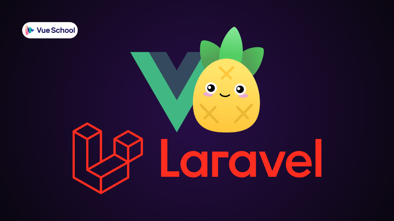 Banner with logos for Vue.js, Pinia and Laravel