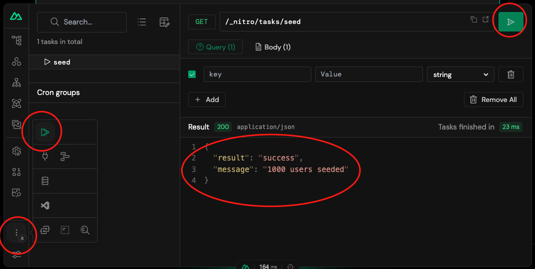 screenshot of the task running in the Nuxt devtools