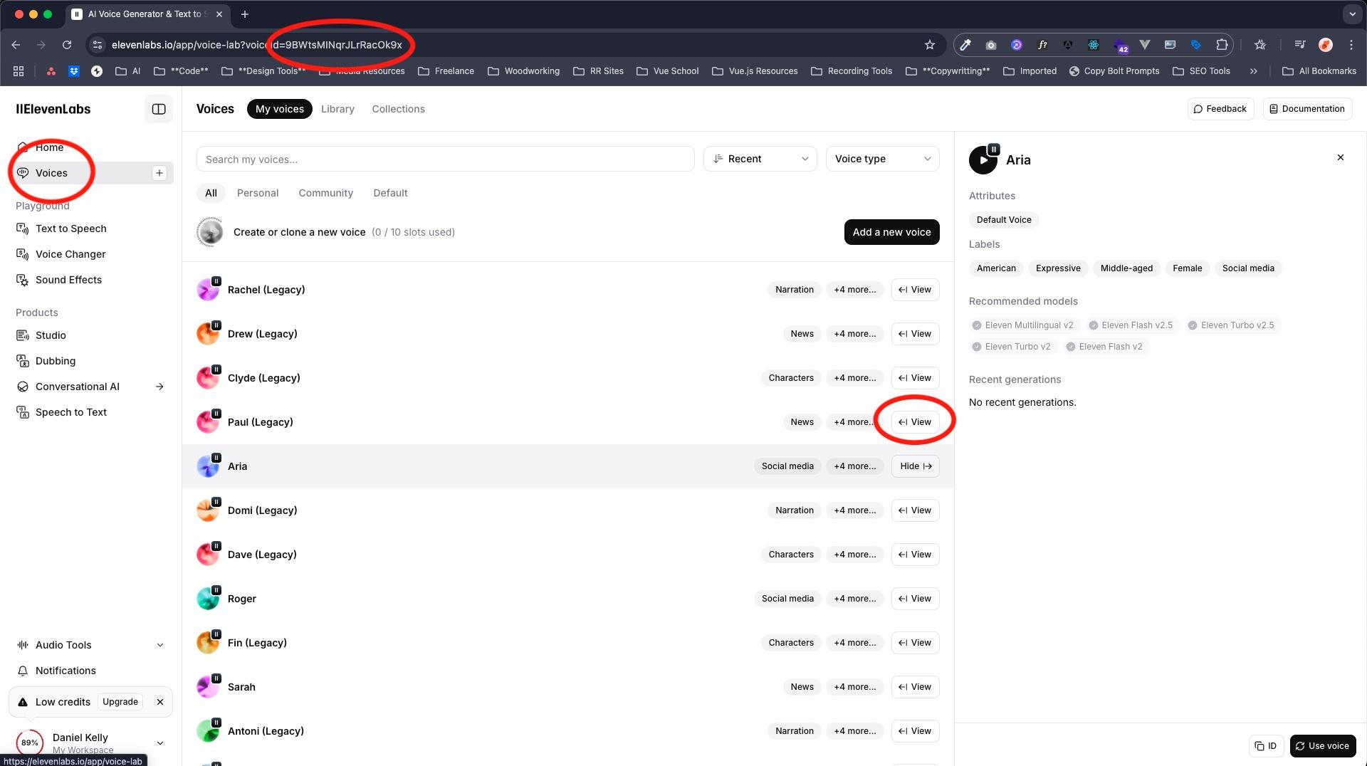 Browse Eleven Labs voices on their website and pick the id of the voice that best fits your needs